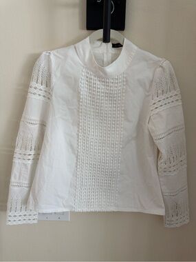 Haute Rogue 100% Cottn High-Neck White Lace Victorian Blouse